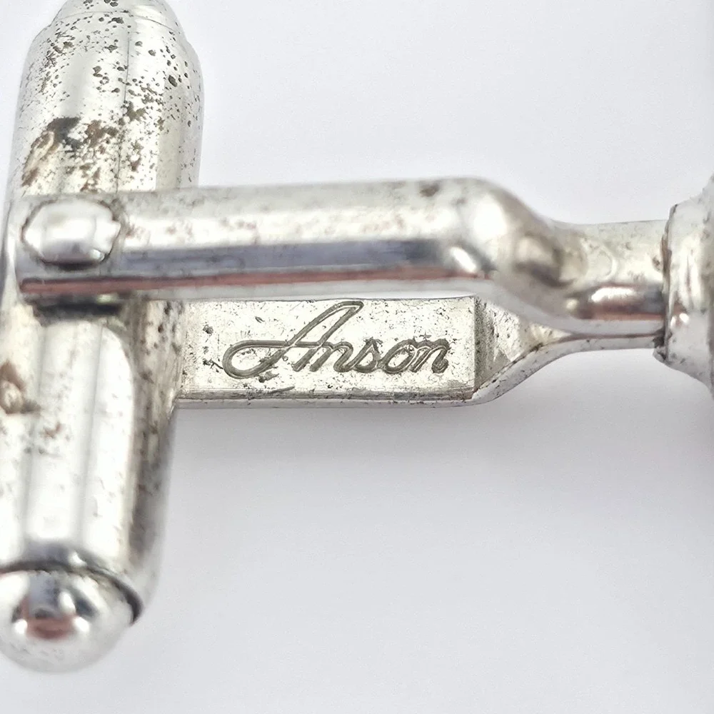 Vtg ANSON 925 Sterling Silver Cufflinks Mid Century Ridges Smooth Polish Patina